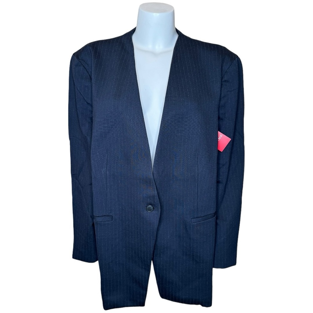 Spanx The Perfect Oversized Collarless Blazer 2X Navy Blue Pinstripe NWT